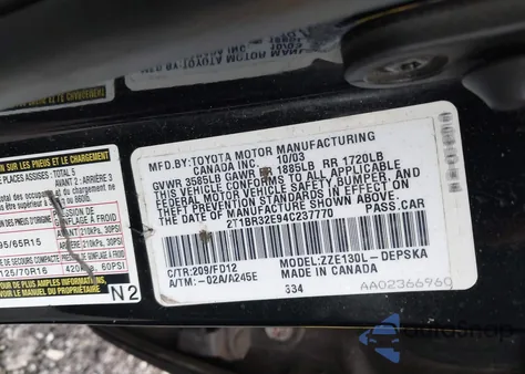 2004 Toyota Corolla S из США, поврежденный, VIN 2T1BR32E94C237770